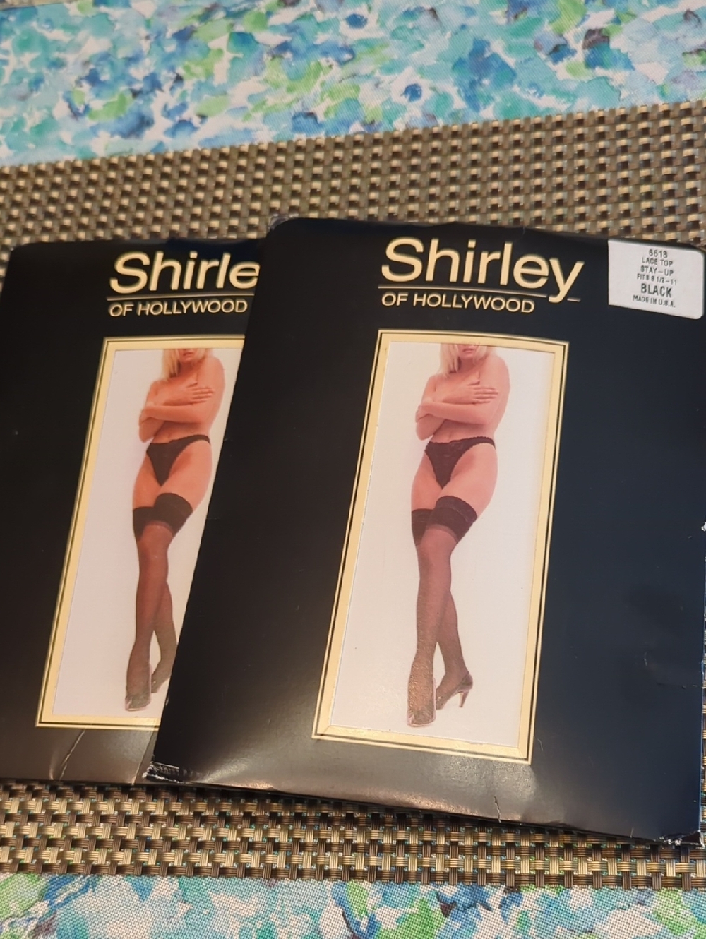 Shirley of Hollywood Black Sheer Lace-Top Thigh-High Stockings Lot Of Two